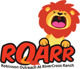 A cartoon lion with its mouth open and the word rqarr in front of it.