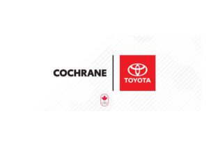 A red and white logo for cochrane toyota.
