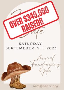 A poster with the words " roar " and " save $ 3 4 0, 5 0 0 raised ".