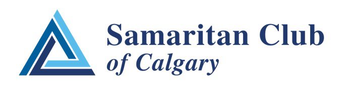 A blue and white logo for the samaritans of calgary.